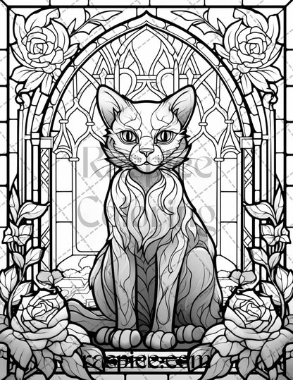70 Halloween Stained Glass Grayscale Coloring Pages Printable for Adults, PDF File Instant Download