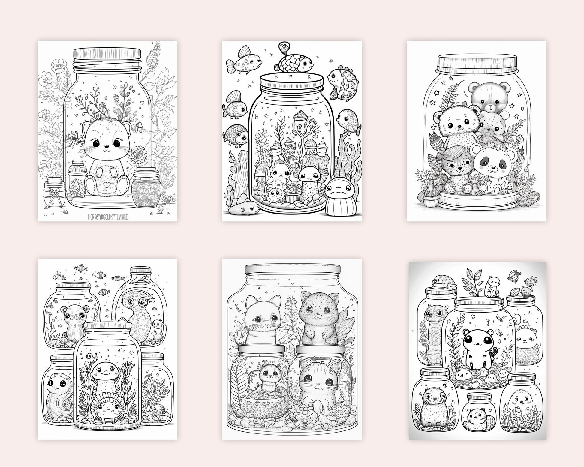 100 Animal in Jar Coloring Pages, Printable Coloring Pages for Kids and Adults, Printable PDF File Instant Download