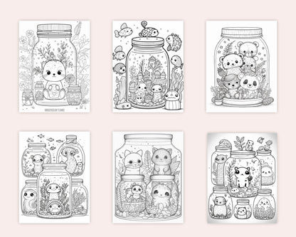 100 Animal in Jar Coloring Pages, Printable Coloring Pages for Kids and Adults, Printable PDF File Instant Download