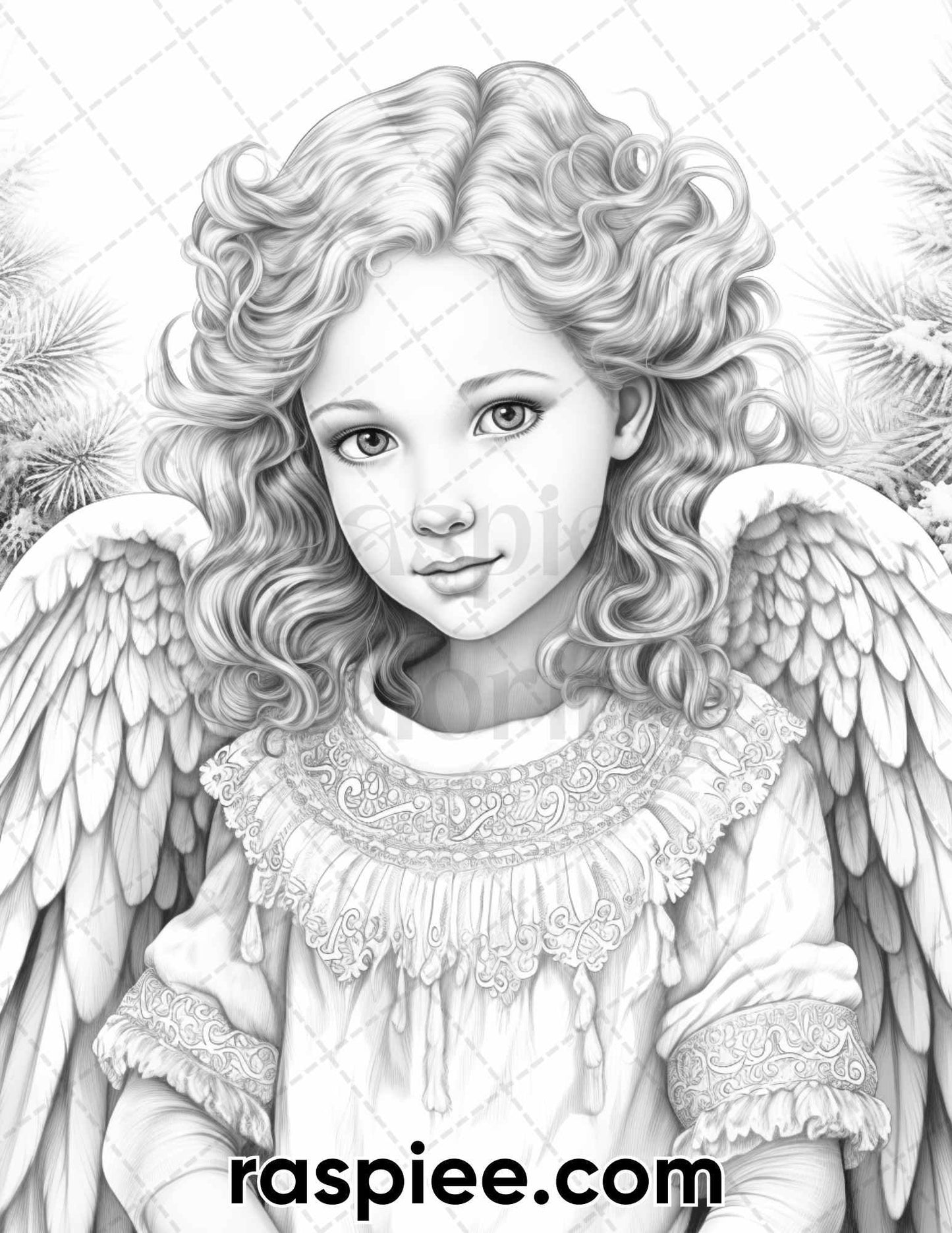 55 Christmas Angel Grayscale Coloring Pages for Adults, Printable PDF Instant Download