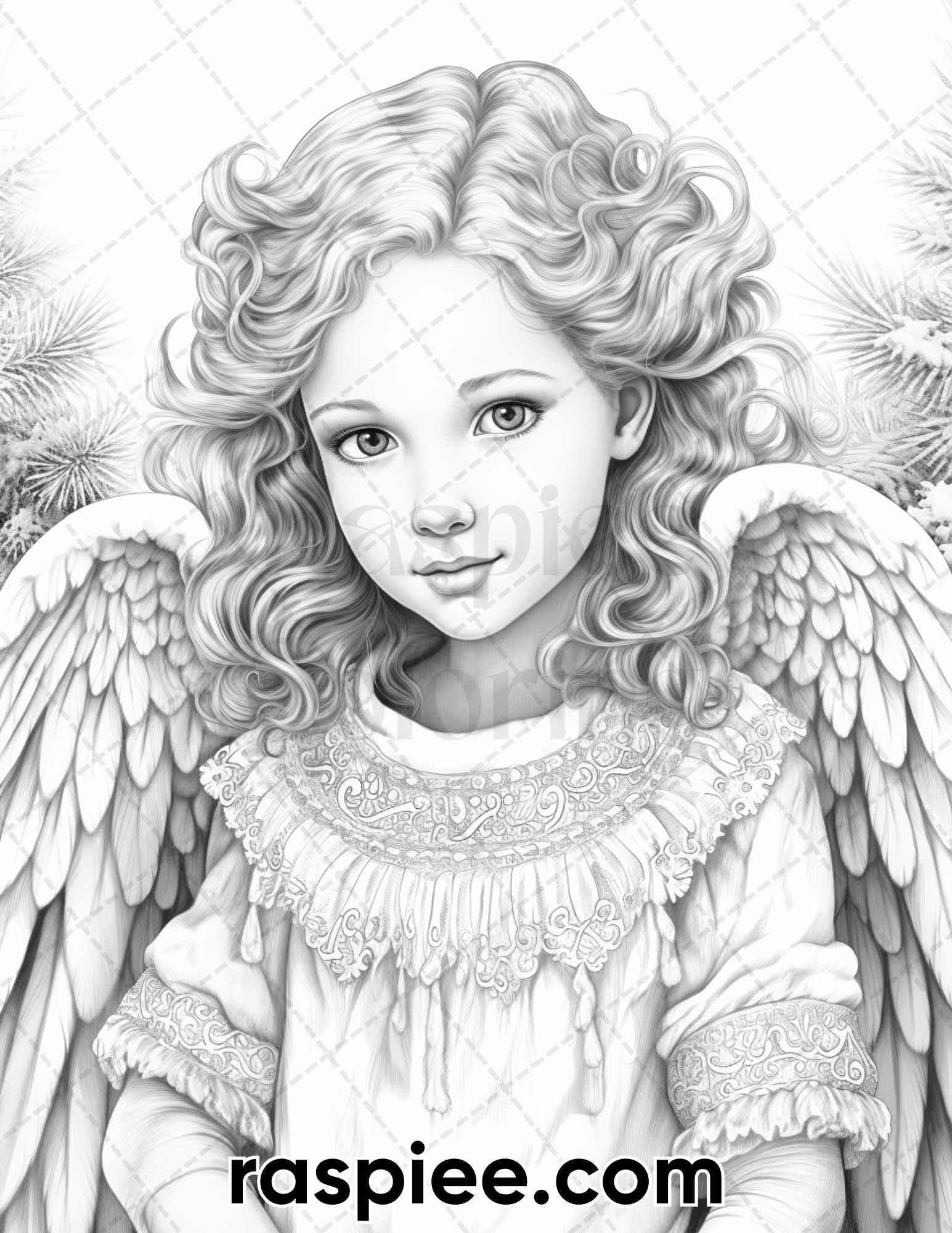 55 Christmas Angel Grayscale Coloring Pages for Adults, Printable PDF Instant Download