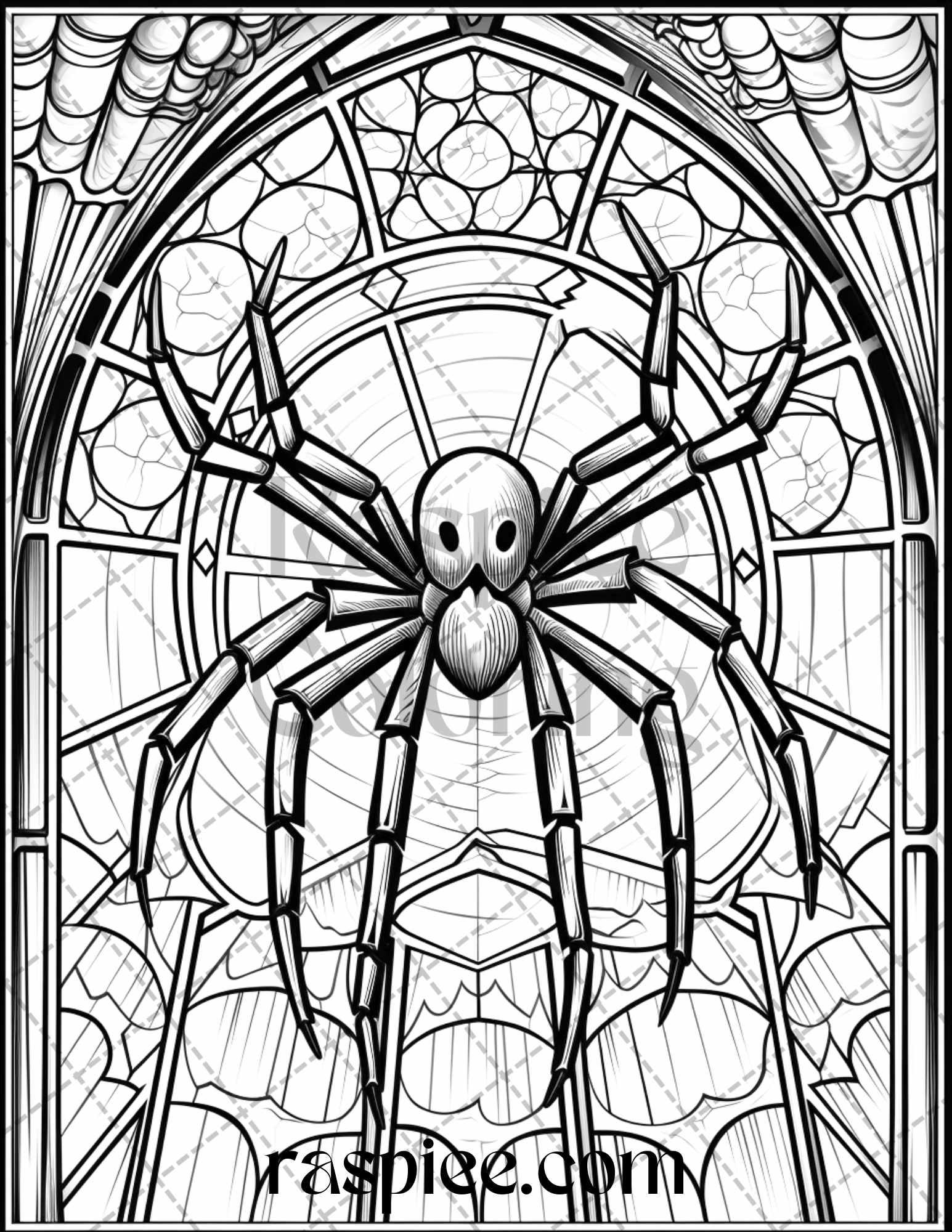70 Halloween Stained Glass Grayscale Coloring Pages Printable for Adults, PDF File Instant Download