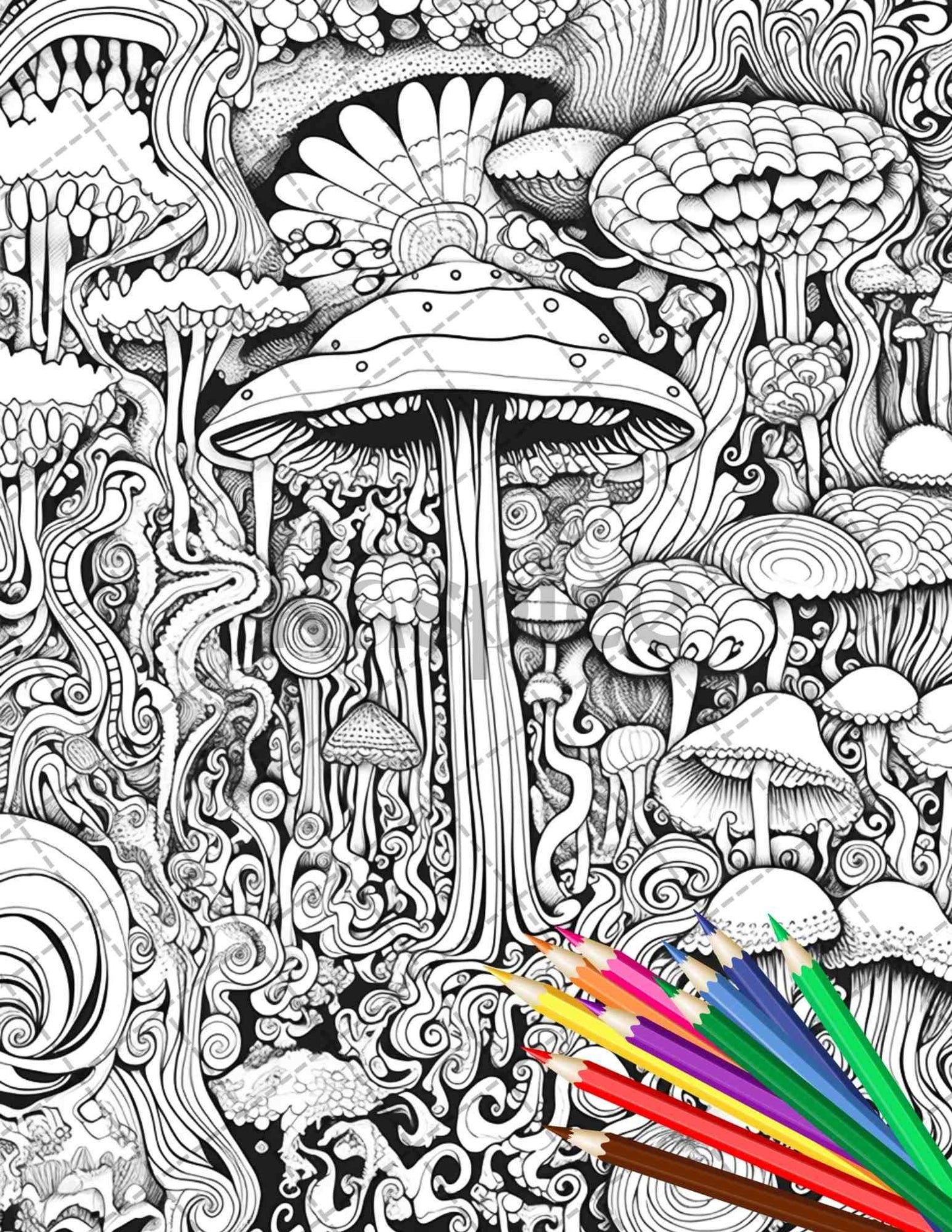 Psychedelic Trippy Coloring Book Printable for Adults, Grayscale Coloring Page, PDF File Instant Download