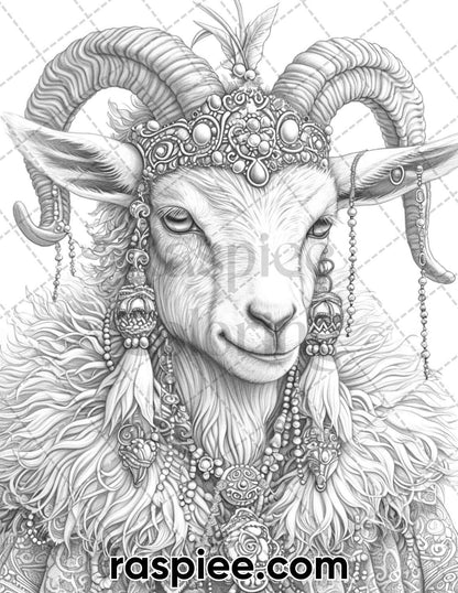 90 Mardi Gras Animals Grayscale Adult Coloring Pages, Printable PDF Instant Download