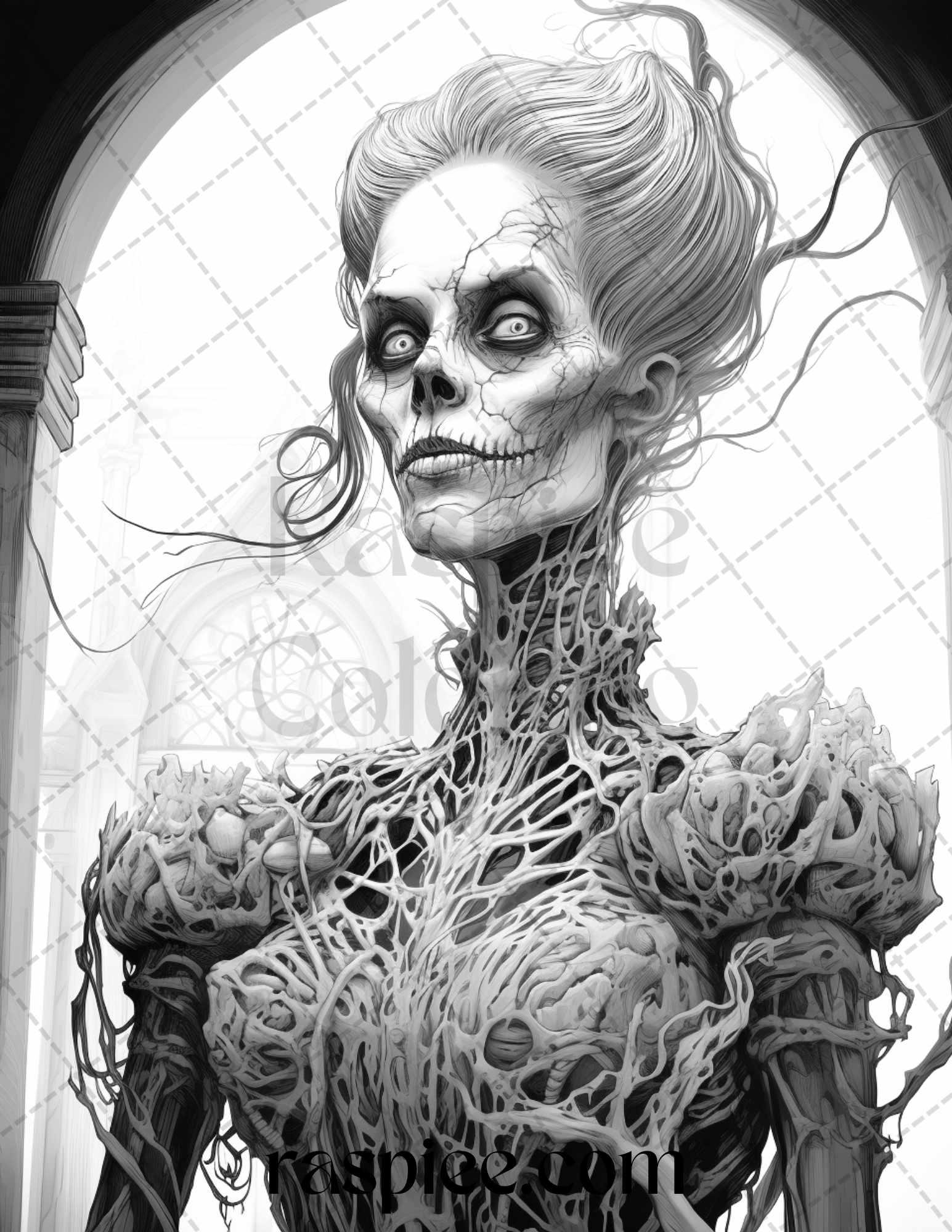 60 Halloween Victorian Era Grayscale Coloring Pages Printable for Adults, PDF File Instant Download