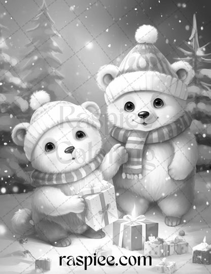 70 Christmas Critters Grayscale Coloring Pages Printable for Adults and Kids, PDF File Instant Download