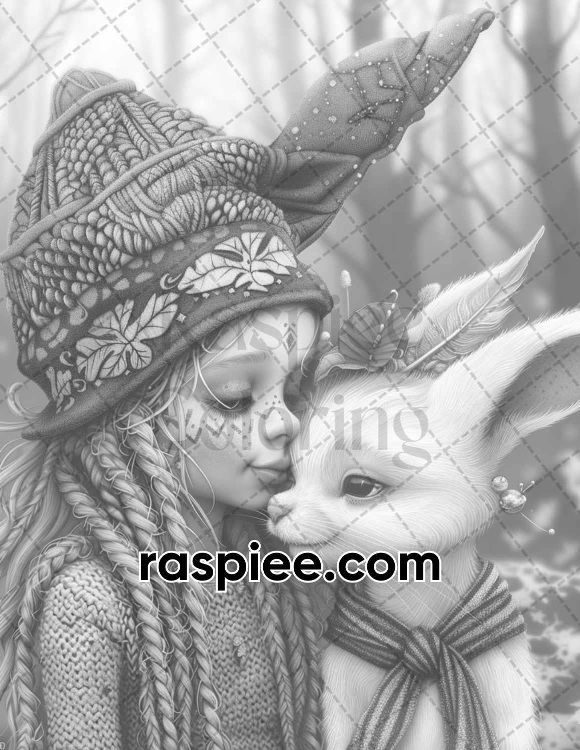 52 Elves Animal Kingdom Grayscale Adult Coloring Pages, Printable PDF Instant Download