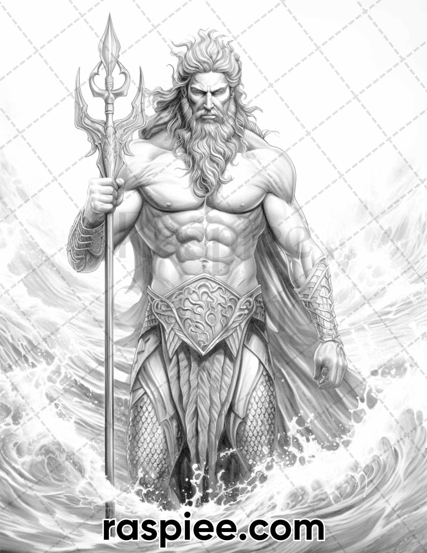 52 Mythology Gods Grayscale Coloring Pages for Adults, Printable PDF Instant Download