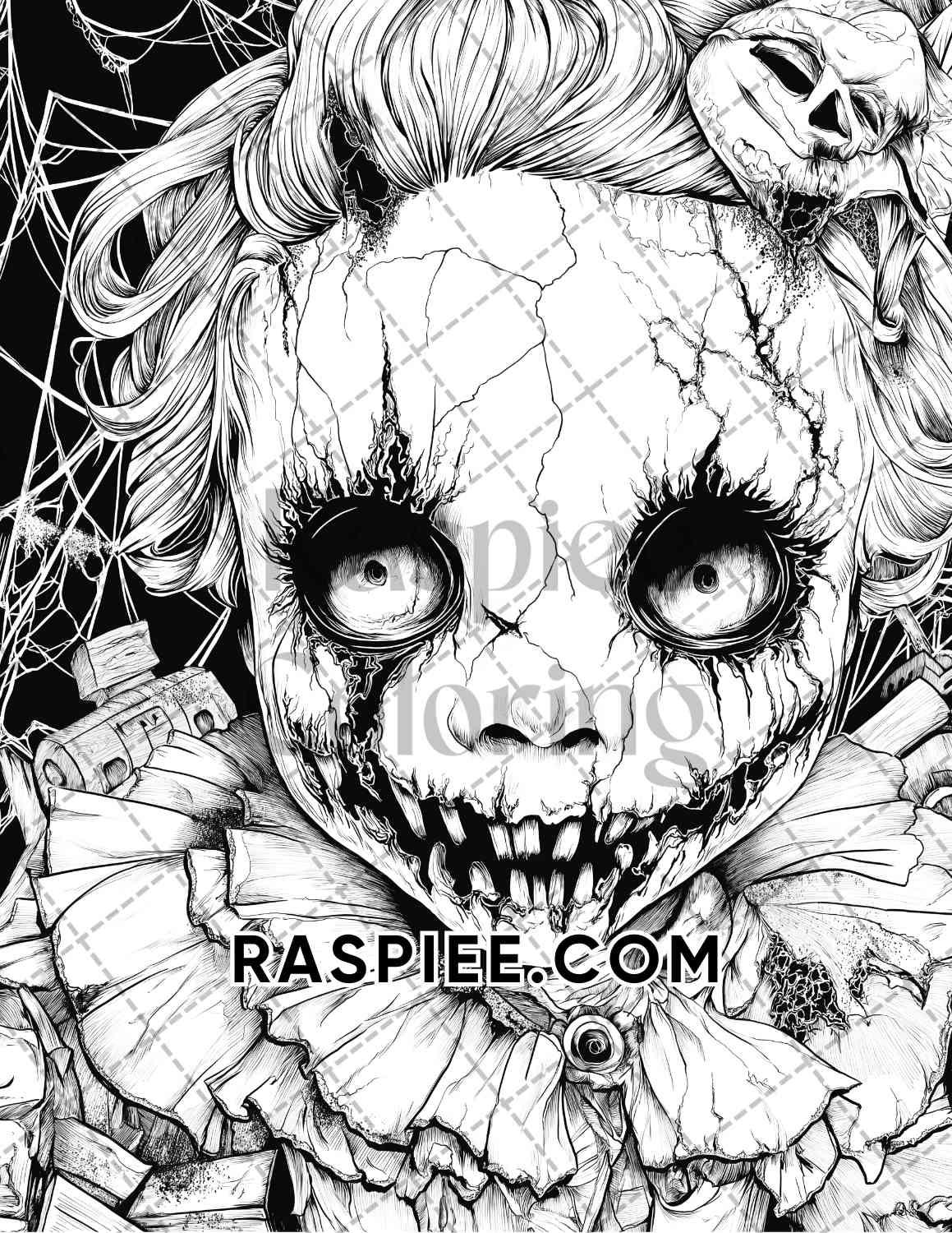 Haunted Dolls Halloween Horror Adult Coloring Pages Printable PDF Instant Download