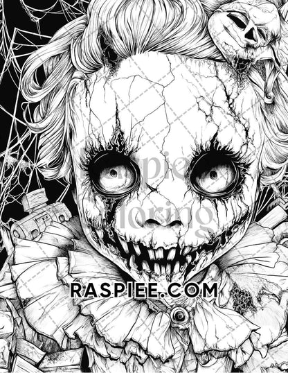 Haunted Dolls Halloween Horror Adult Coloring Pages Printable PDF Instant Download