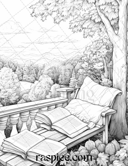 Autumn Vibes Grayscale Coloring Pages Printable for Adults, PDF File Instant Download