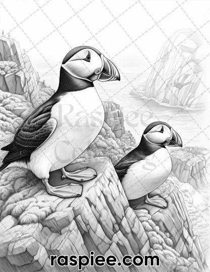 55 Winter Wildlife Grayscale Coloring Pages for Adults, Printable PDF Instant Download