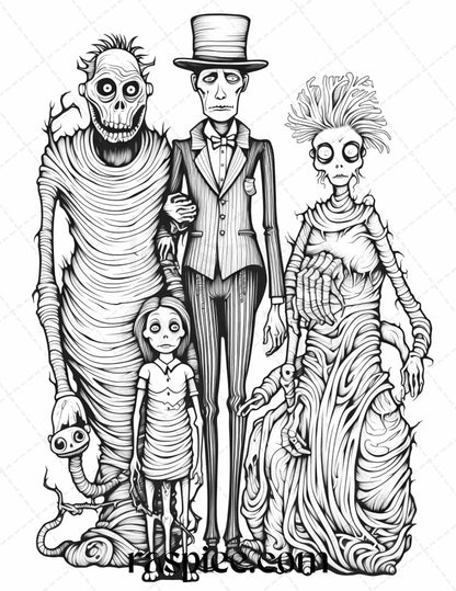 50 Monster Family Grayscale Coloring Pages Printable for Adults - Instant Download, Halloween Coloring Book, Fun and Spooky Designs