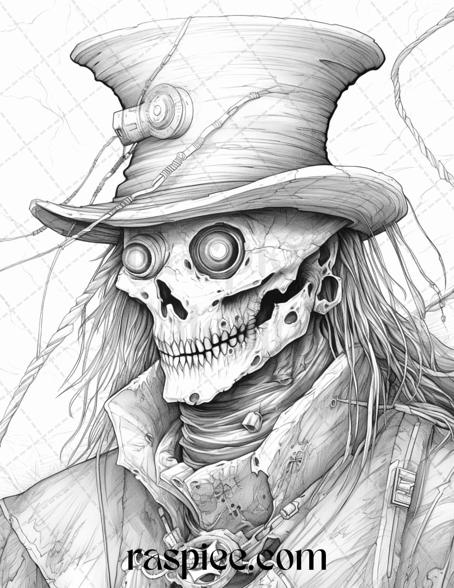 53 Scary Steampunk Scarecrows Grayscale Coloring Pages Printable for Adults, PDF File Instant Download