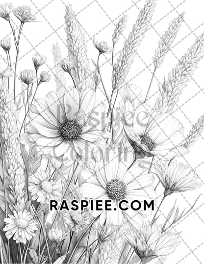 Fall Flowers Adult Coloring Pages Printable PDF Instant Download