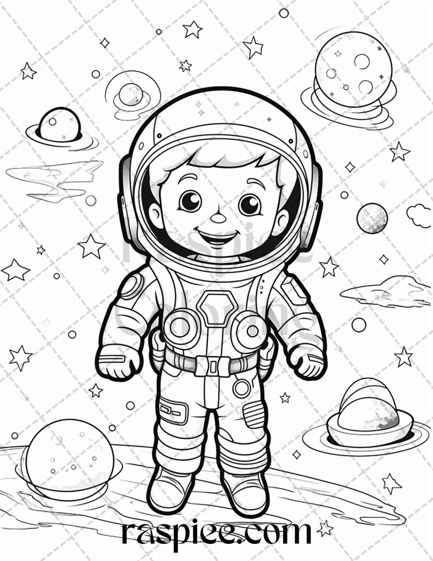 50 Cute Astronaut Adventures Coloring Pages Printable for Kids, PDF File Instant Download