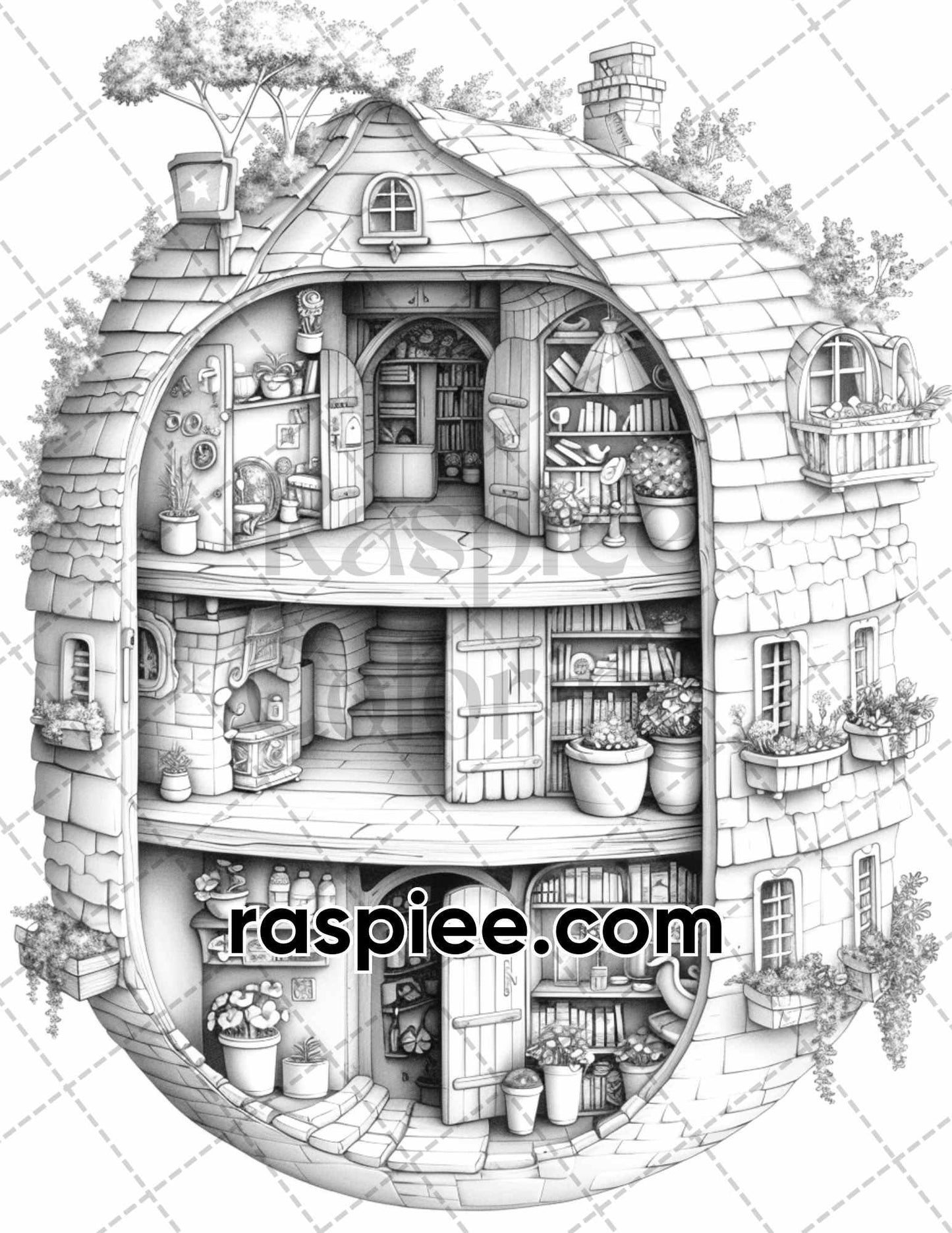 60 Isometric House Grayscale Adult Coloring Pages, Printable PDF Instant Download