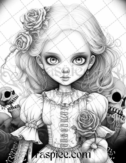 50 Scary Victorian Dolls Grayscale Coloring Pages Printable for Adults, PDF File Instant Download