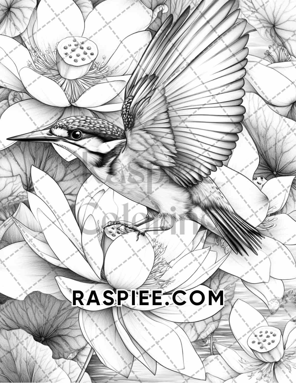 Flowers and Birds Adult Coloring Pages Printable PDF Instant Download