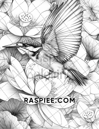 Flowers and Birds Adult Coloring Pages Printable PDF Instant Download