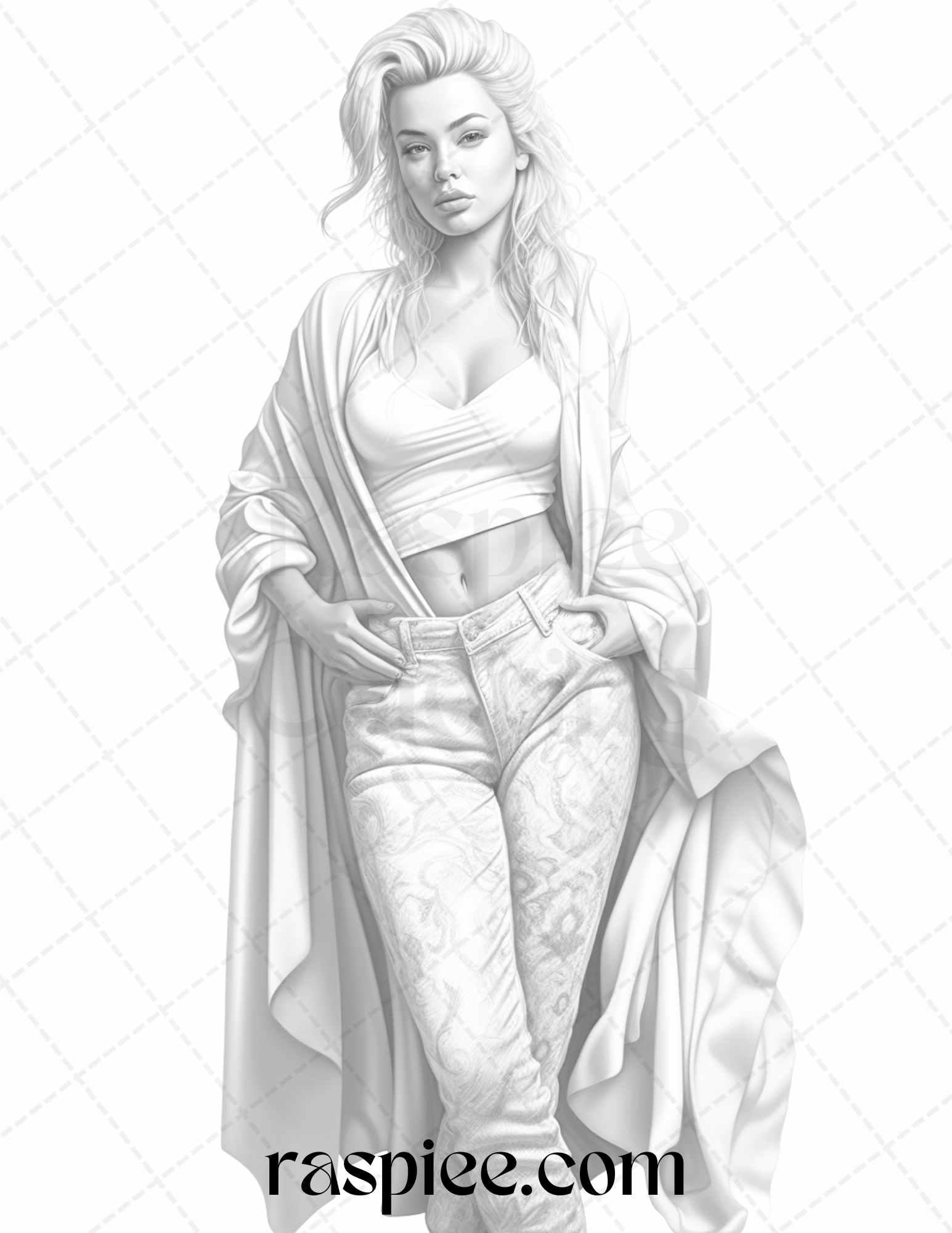 Fashion Show Grayscale Coloring Pages Printable for Adults, PDF File Instant Download