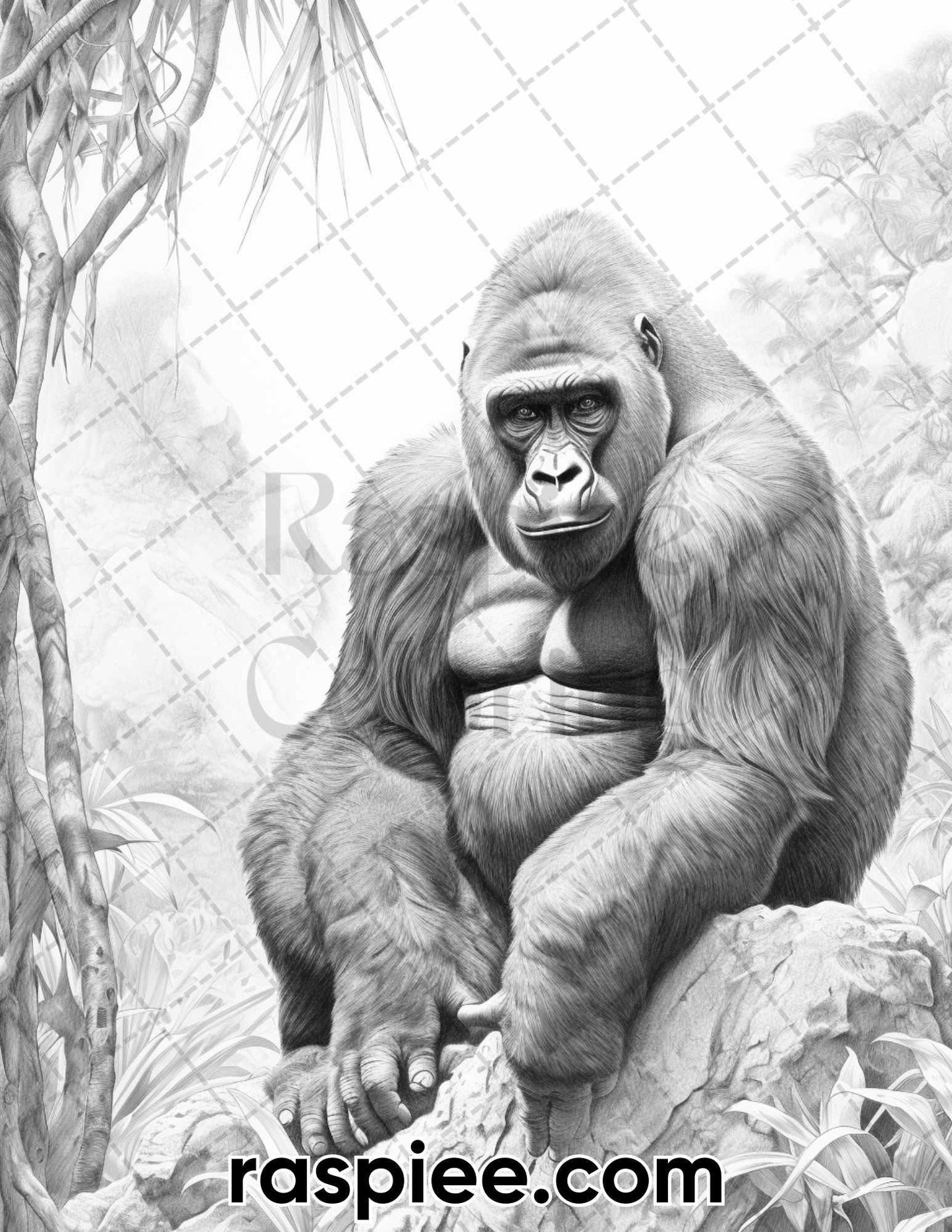 55 Wild Animals Grayscale Coloring Pages for Adults, Printable PDF Instant Download