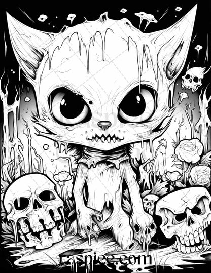 50 Halloween Scary Animals Grayscale Coloring Pages Printable for Adults, PDF File Instant Download