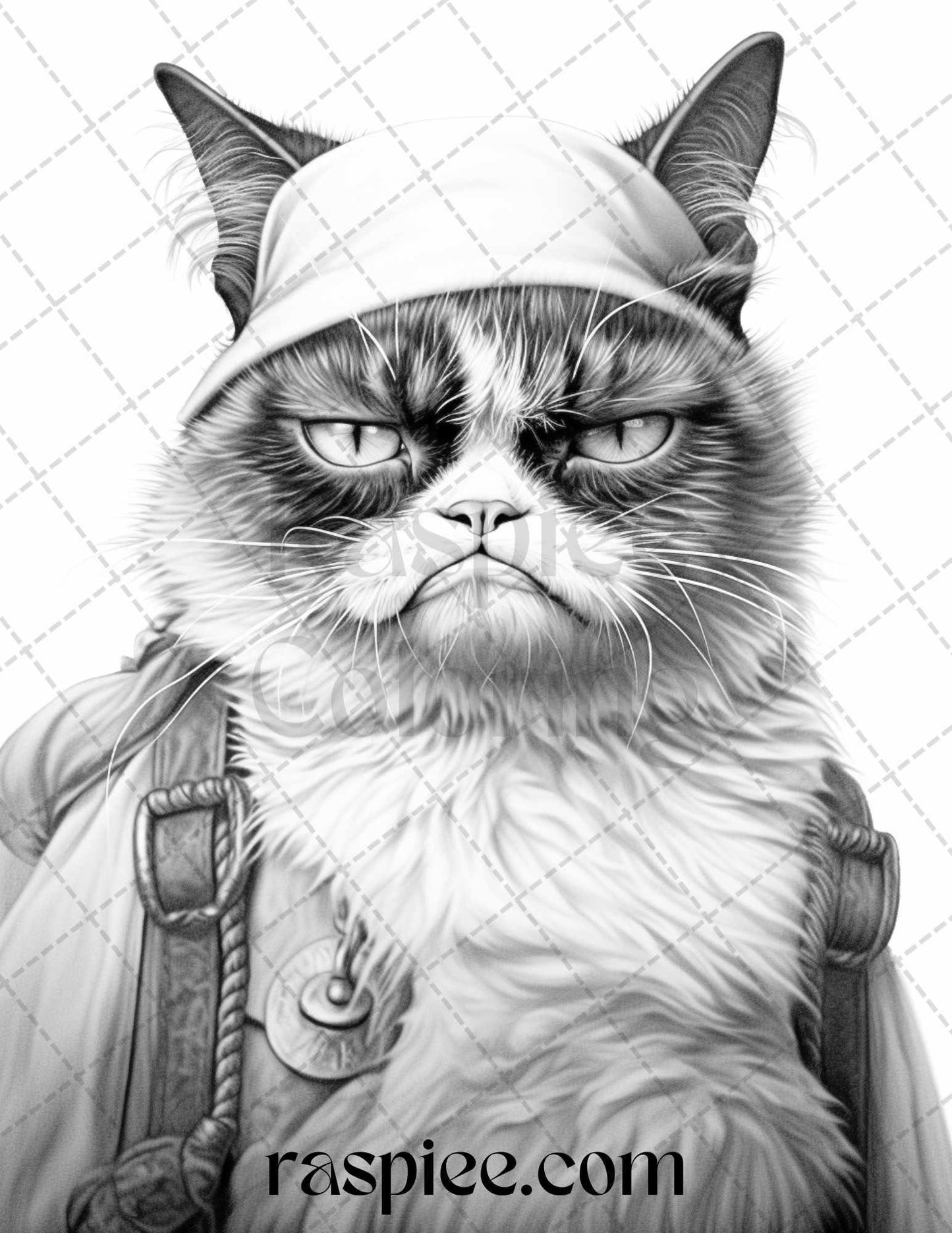 50 Grumpy Cat Grayscale Coloring Pages Printable for Adults, PDF File Instant Download
