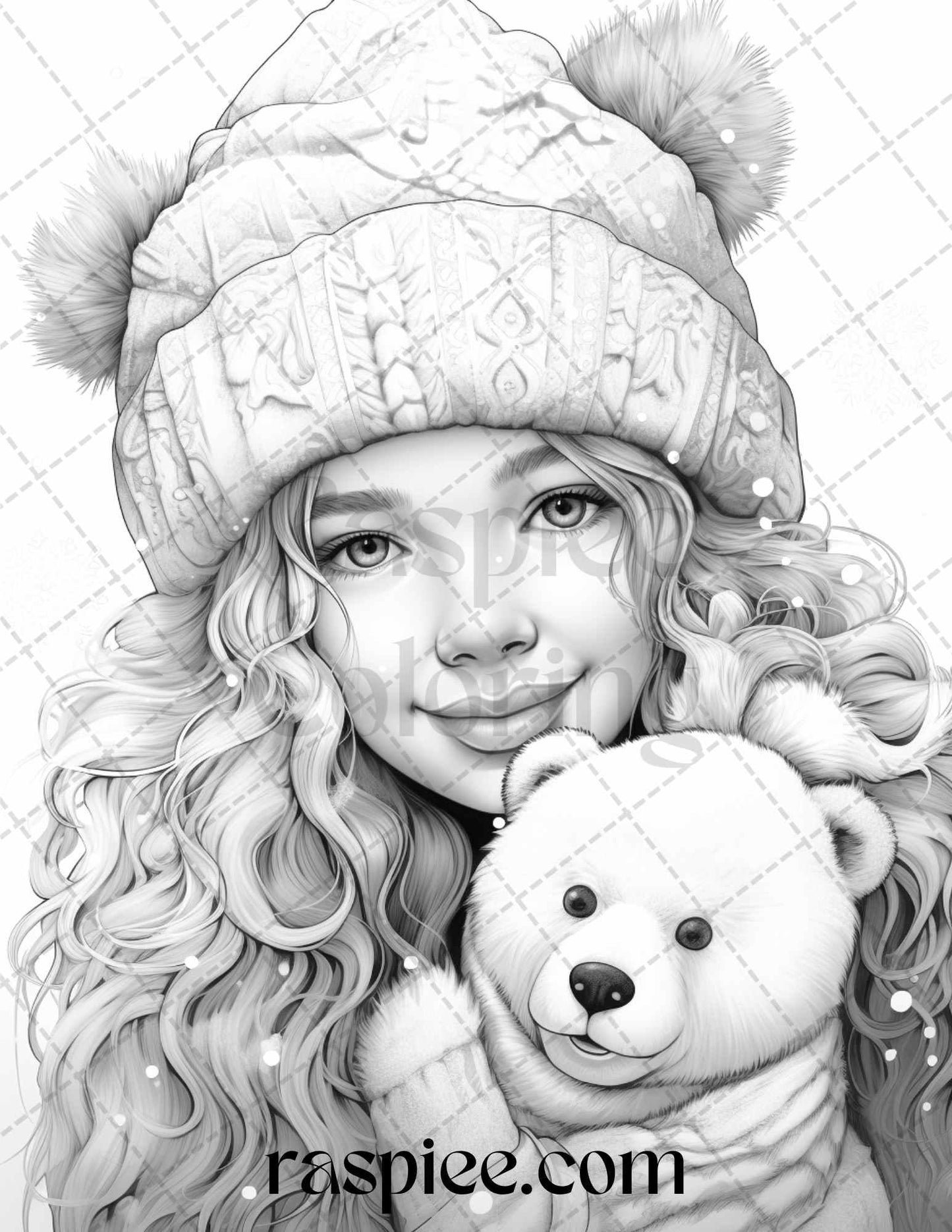 60 Beautiful Winter Girls Grayscale Coloring Pages Printable for Adults, PDF File Instant Download