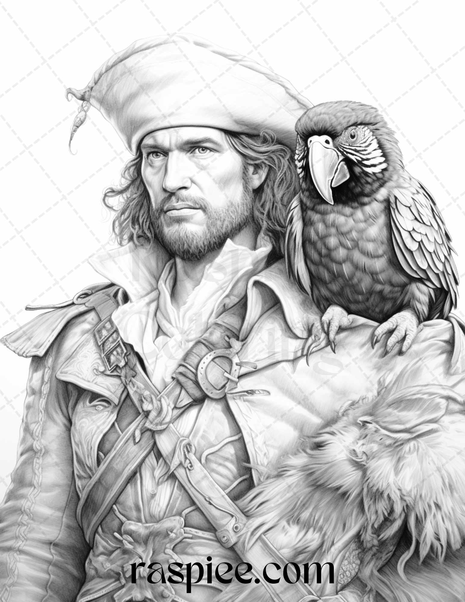 60 Pirate Life Grayscale Coloring Pages Printable for Adults, Stress Relief Coloring, PDF File Instant Download