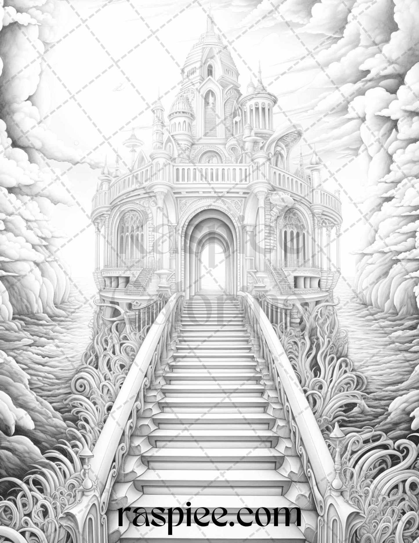 60 Enchanting Surrealism Grayscale Coloring Pages Printable for Adults, PDF File Instant Download