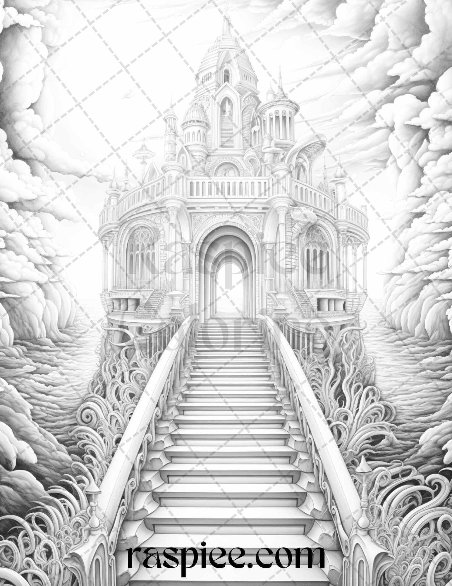 60 Enchanting Surrealism Grayscale Coloring Pages Printable for Adults, PDF File Instant Download