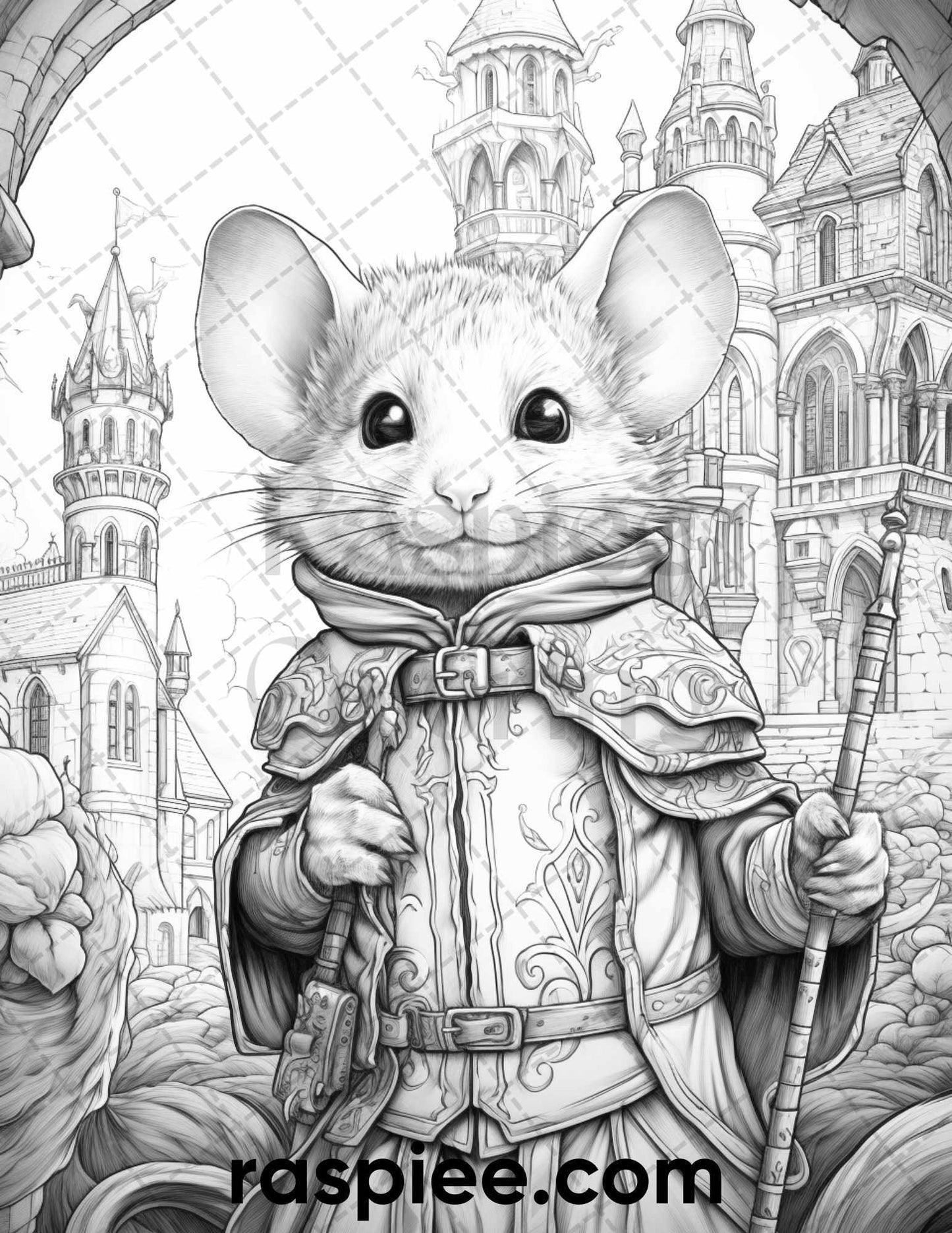 50 Enchanting Fairytale Mice Grayscale Coloring Pages Printable for Adults, PDF File Instant Download