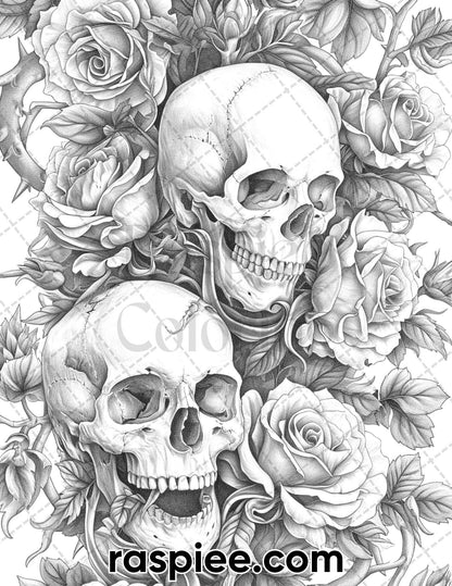 55 Gothic Valentines Day Grayscale Adult Coloring Pages, Printable PDF Instant Download