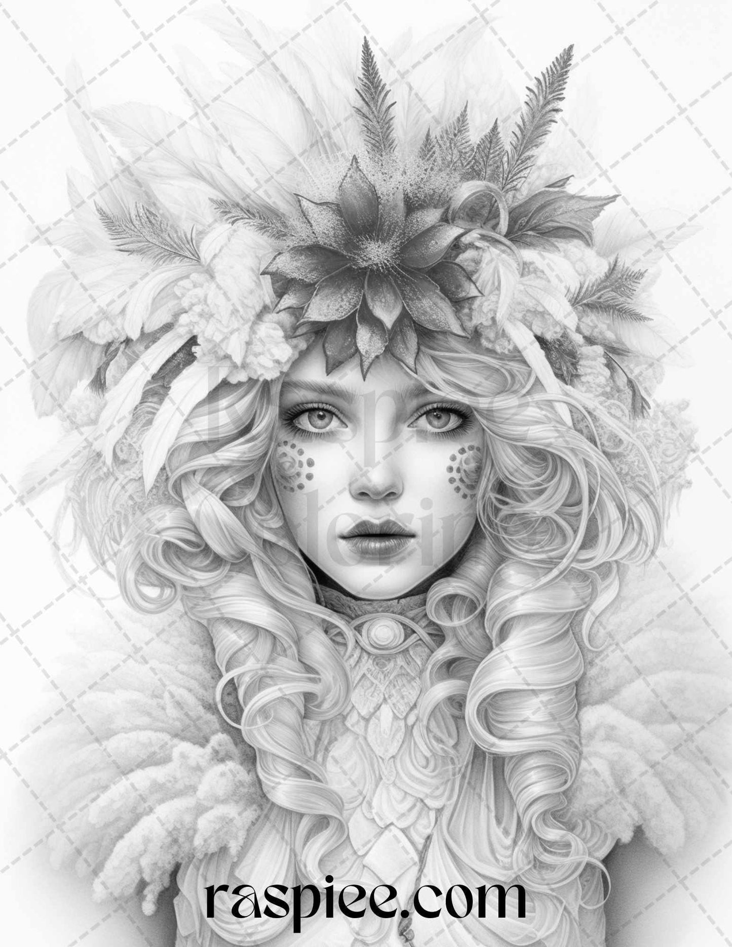 50 Winter Fairy Grayscale Coloring Pages Printable for Adults, PDF File Instant Download