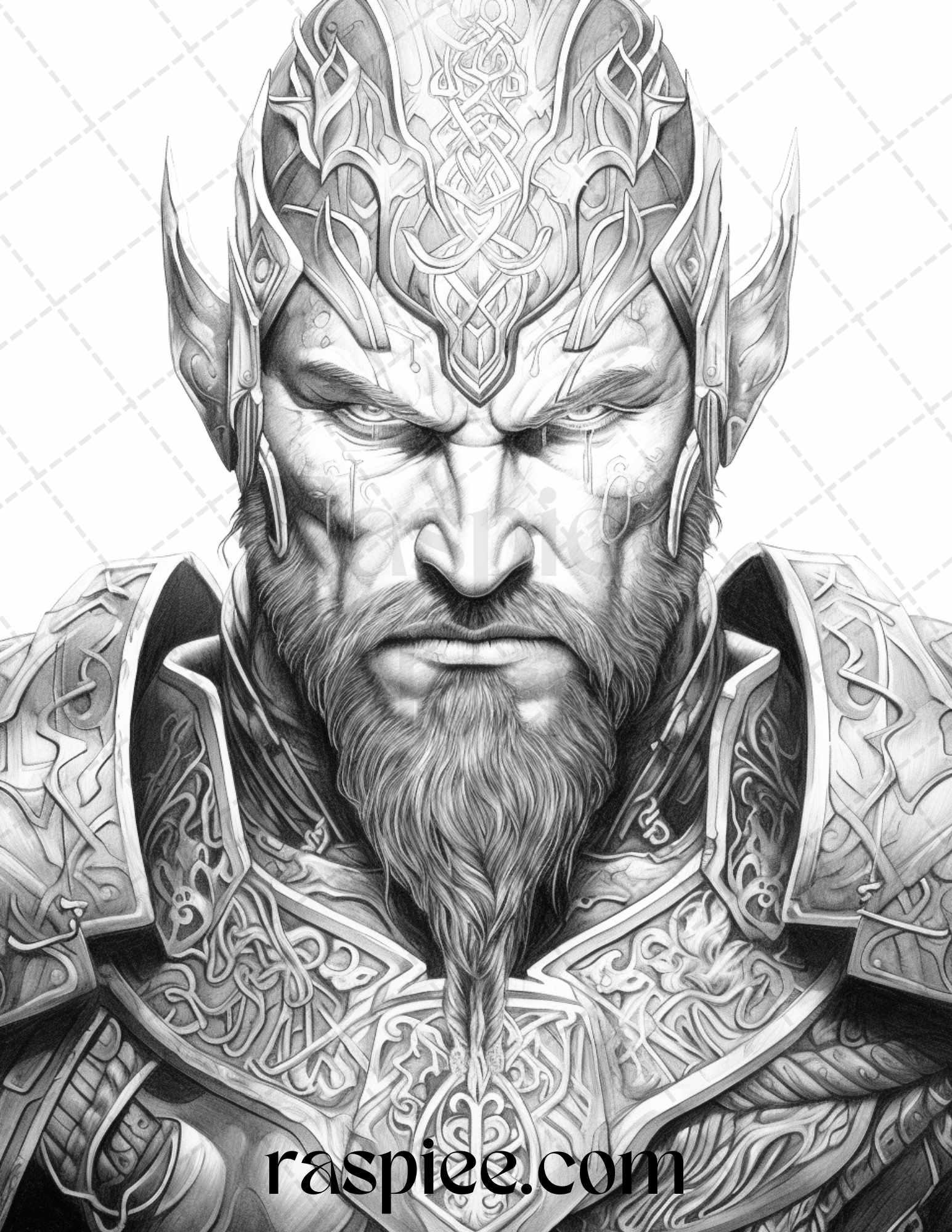 55 Viking Warriors Portrait Grayscale Coloring Pages Printable for Adults, PDF File Instant Download
