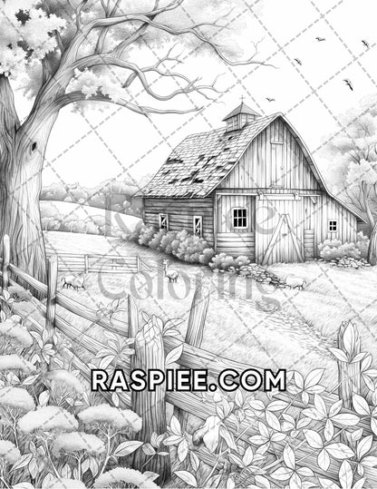 60 Relaxing Autumn Grayscale Adult Coloring Pages Printable PDF Instant Download