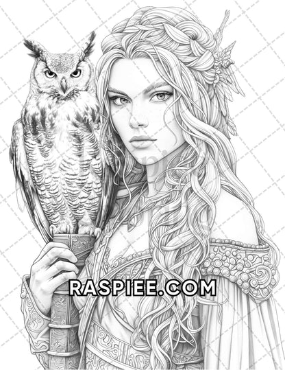 60 Fantasy Beauties Grayscale Adult Coloring Pages Printable PDF Instant Download