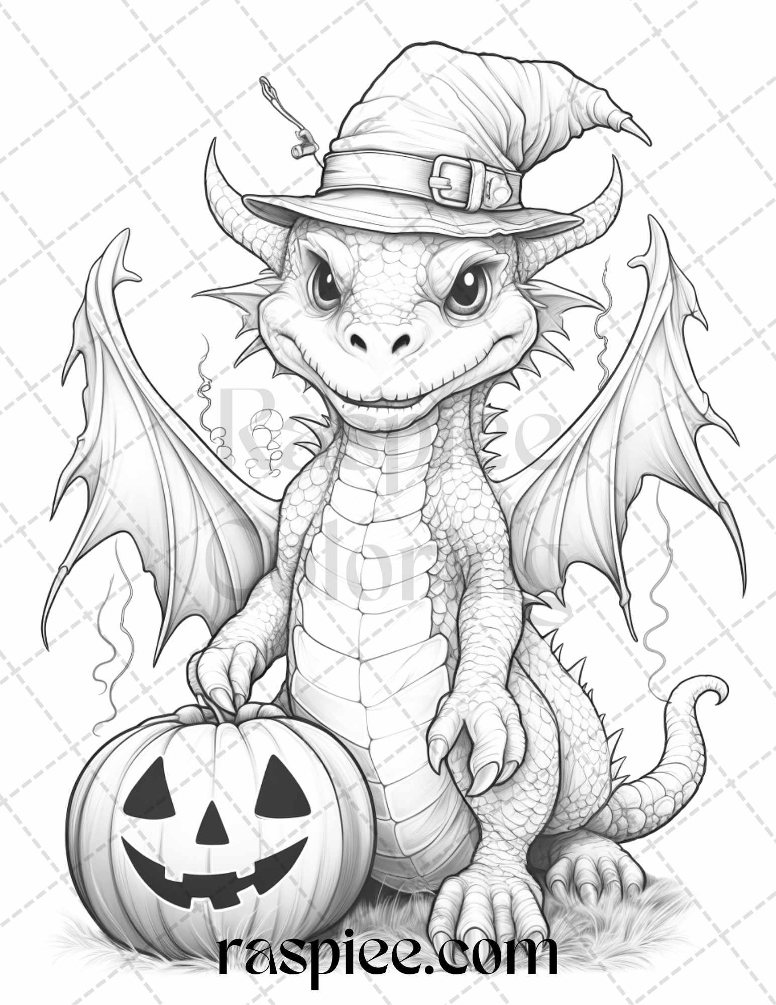 50 Cute Pumpkin Dragons Graycale Coloring Pages for Adults and Kids, Printable PDF File Instant Download