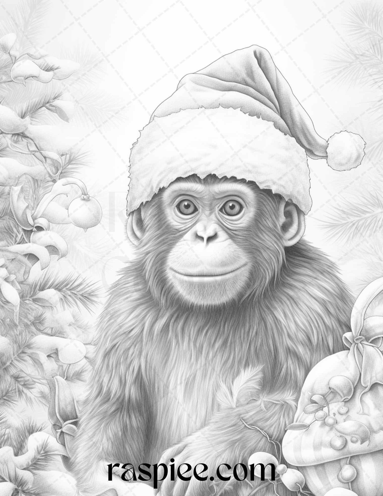 70 Christmas Animals Grayscale Coloring Pages Printable for Adults, PDF File Instant Download
