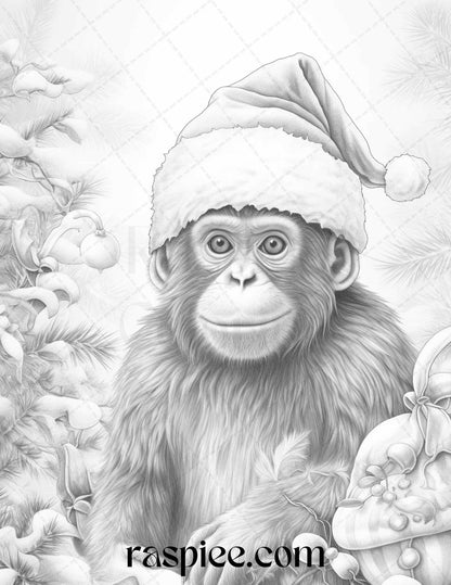 70 Christmas Animals Grayscale Coloring Pages Printable for Adults, PDF File Instant Download