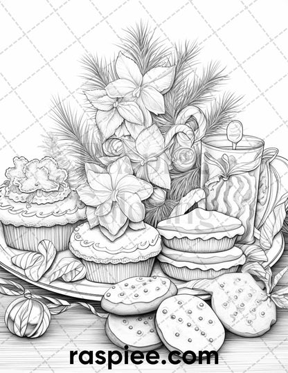 60 Merry Christmas Grayscale Coloring Pages Printable for Adult, Holiday Relaxation Art, PDF File Instant Download
