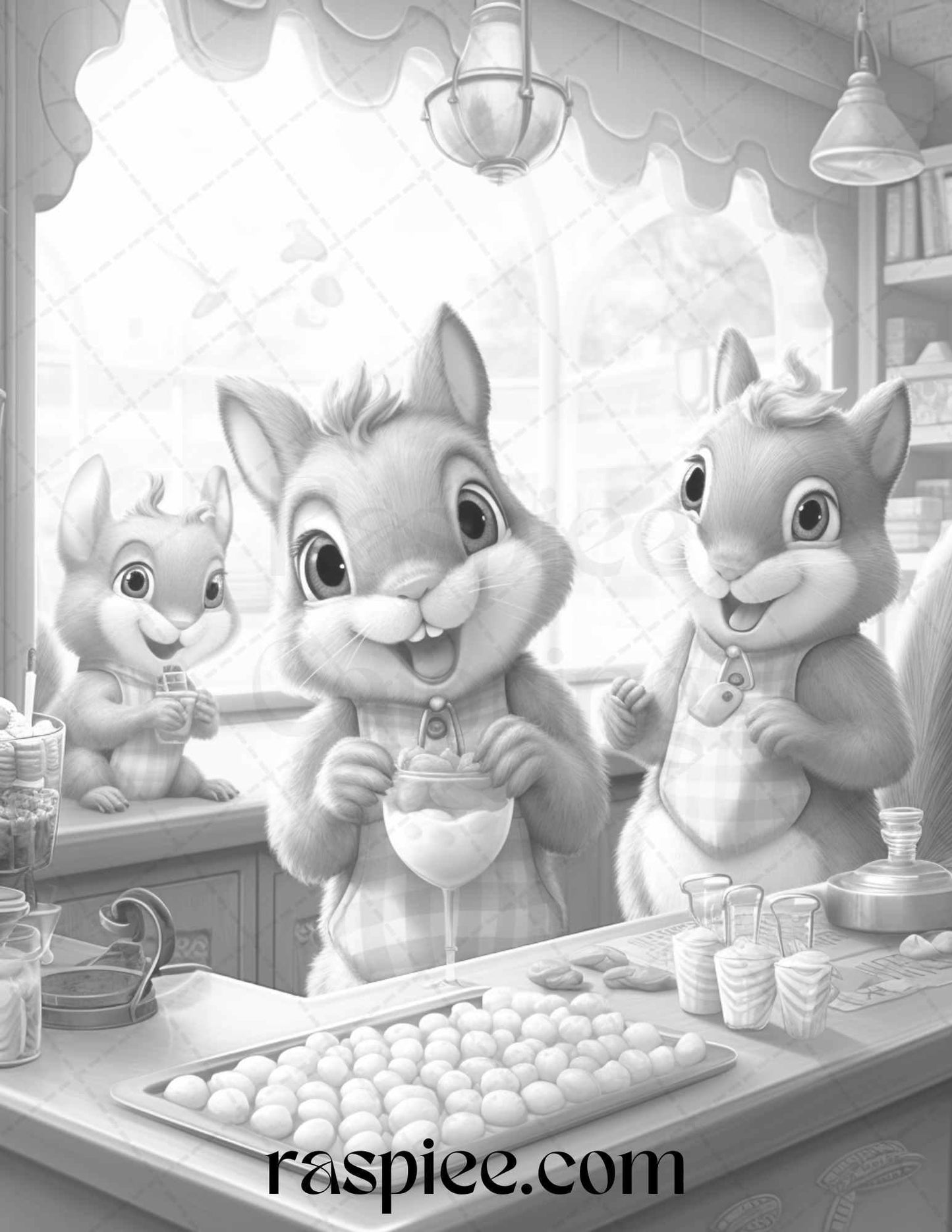 52 Adorable Squirrels Grayscale Coloring Pages Printable for Adults Kids, PDF File Instant Download