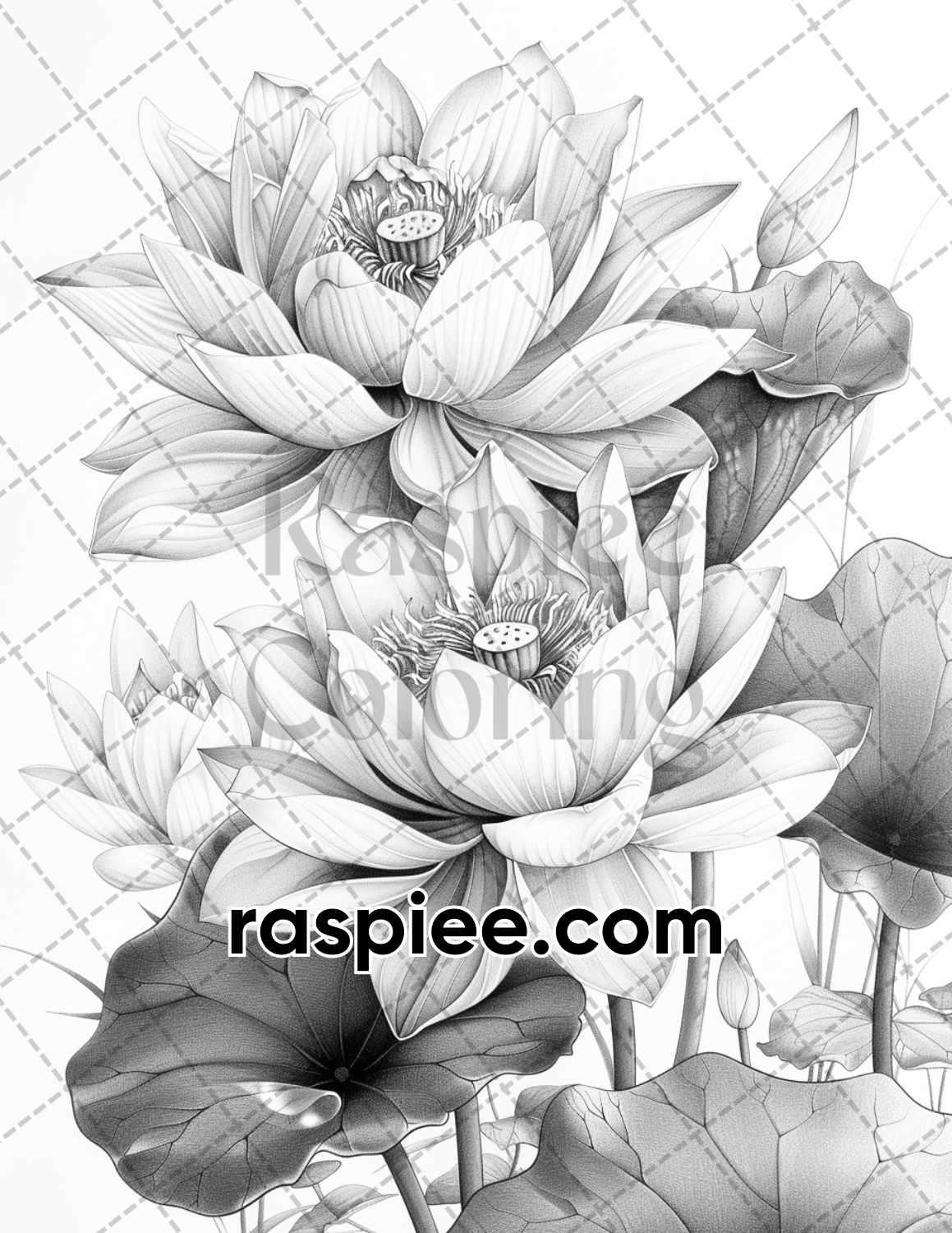 65 Tropical Flowers Grayscale Adult Coloring Pages Printable PDF Instant Download