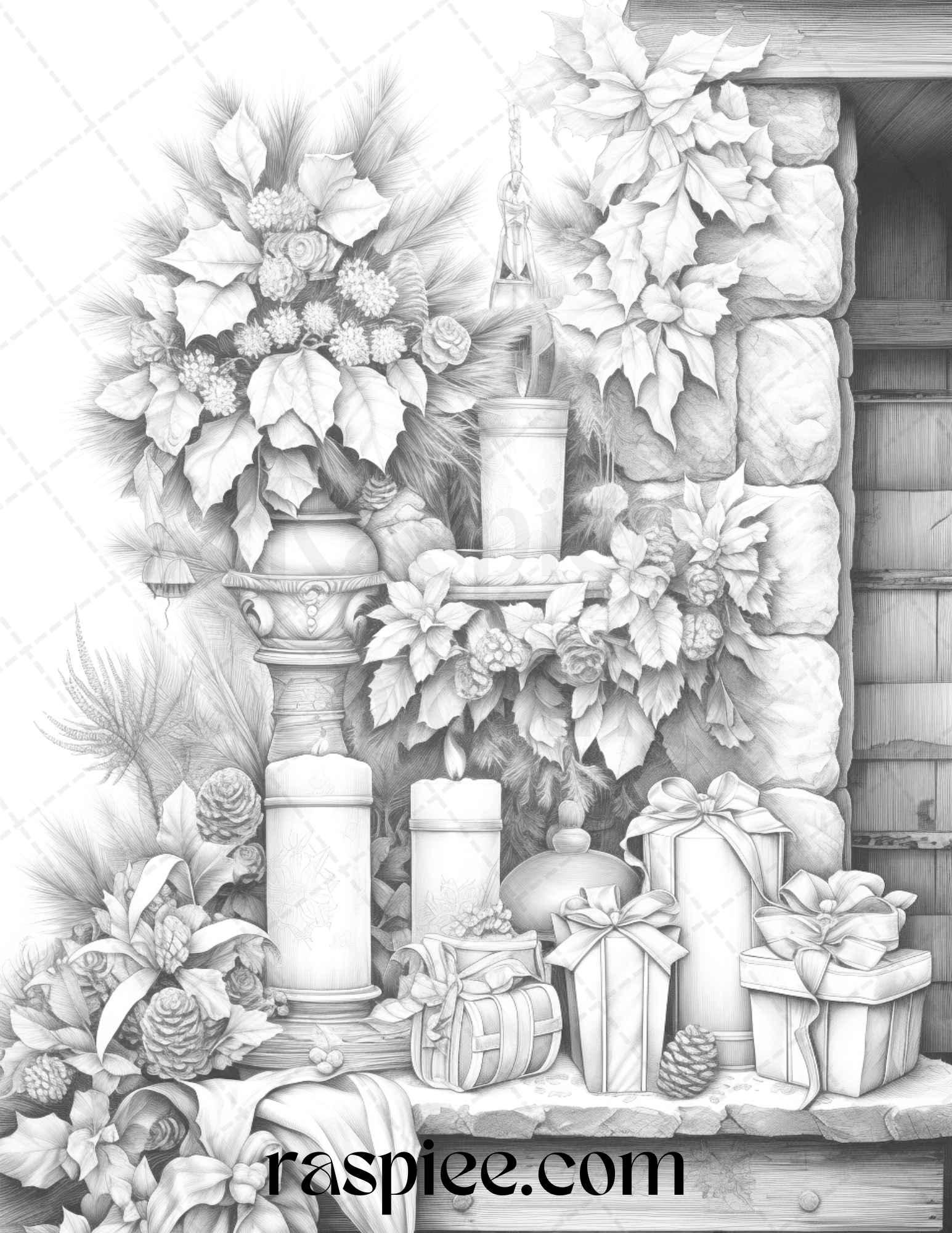 90 Merry Christmas Grayscale Coloring Pages Printable for Adults, PDF File Instant Download