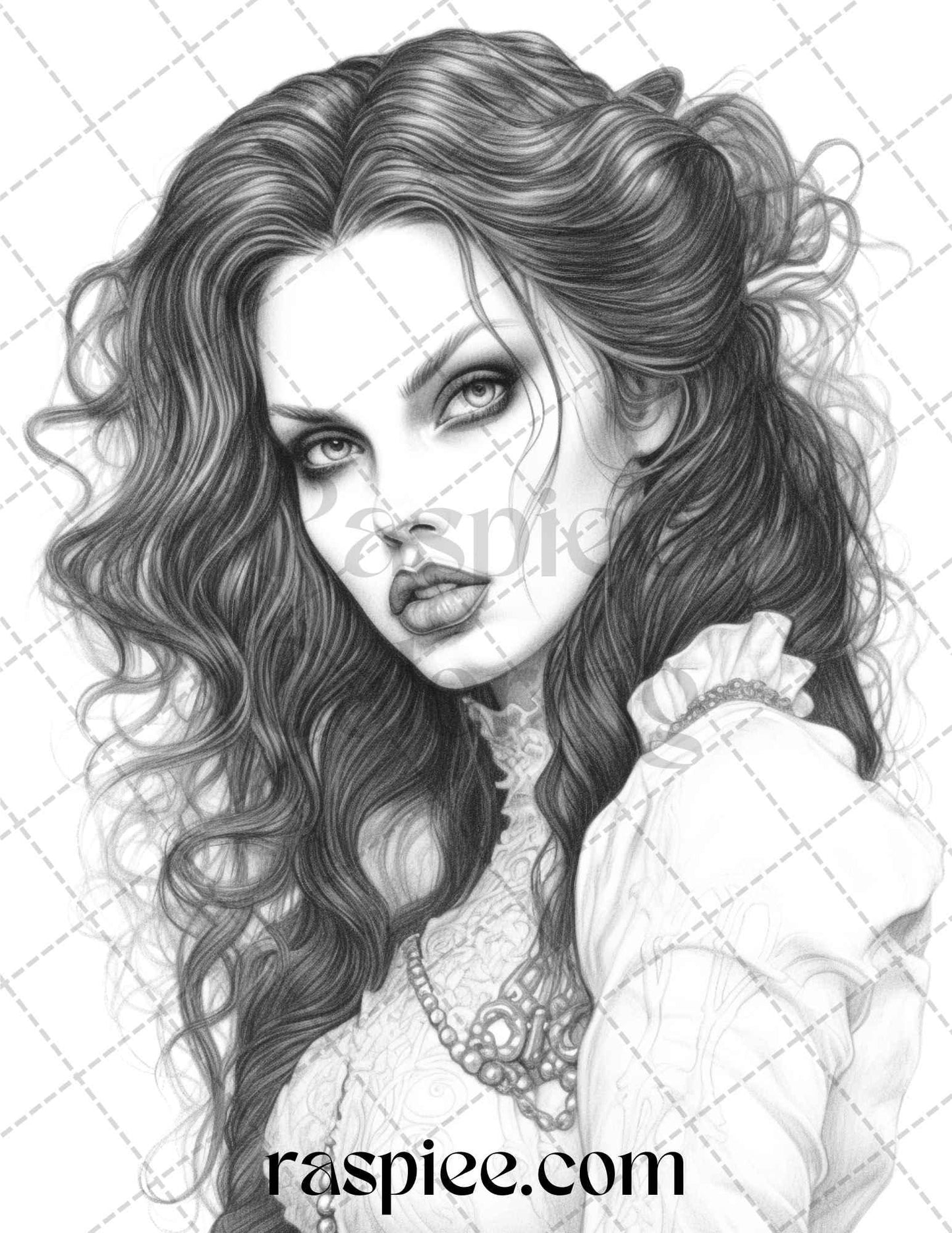 Bewitching Vampires Grayscale Coloring Pages Printable for Adults, PDF File Instant Download