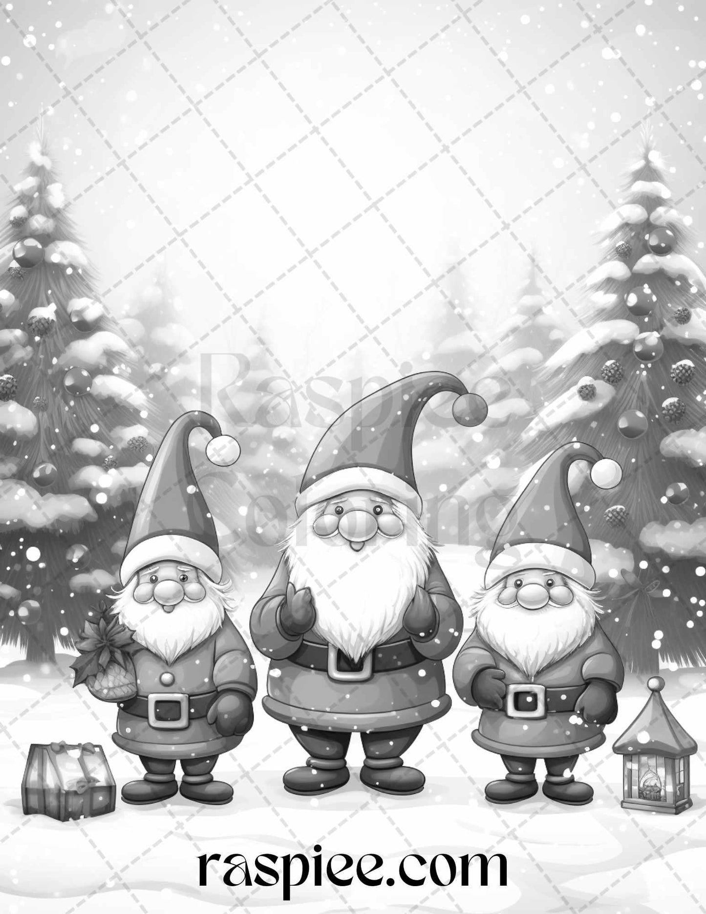 60 Christmas Gnomes Grayscale Coloring Pages Printable for Adults and Kids, PDF File Instant Download