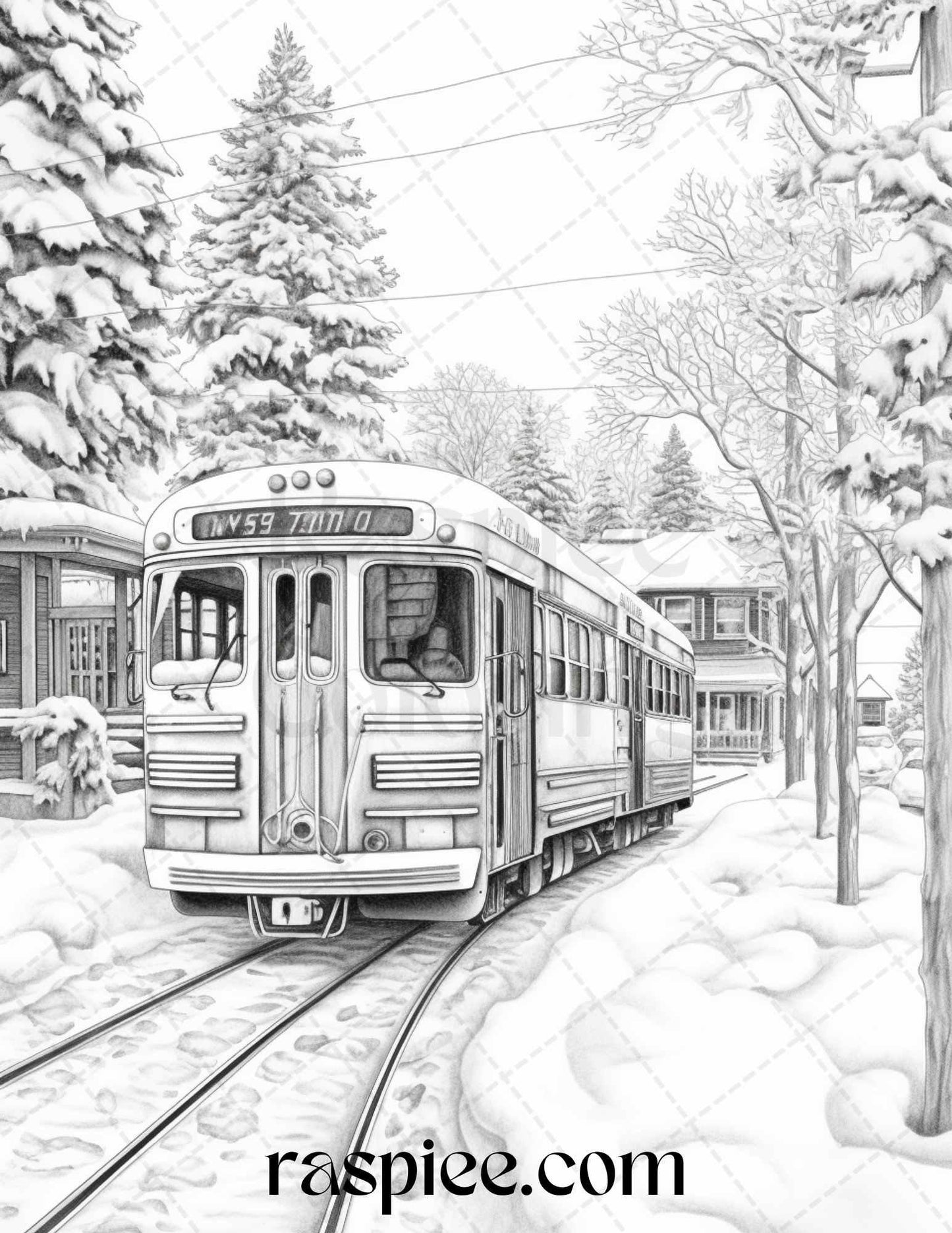 Winter Scenery Grayscale Coloring Pages Printable, Relaxing Snowy Landscapes, PDF File Instant Download