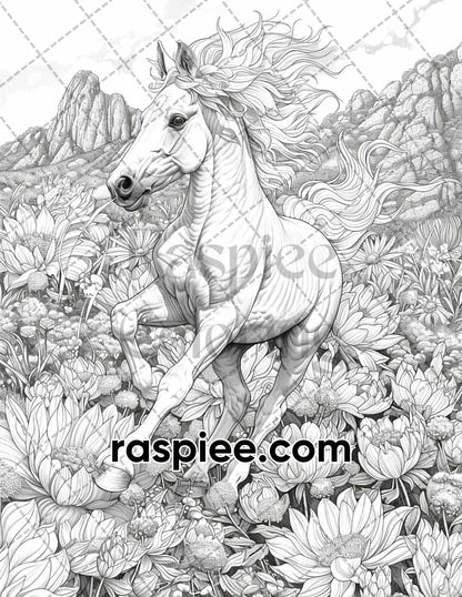 77 Baby Animals with Flowers Grayscale Adult Coloring Pages Printable PDF Instant Download