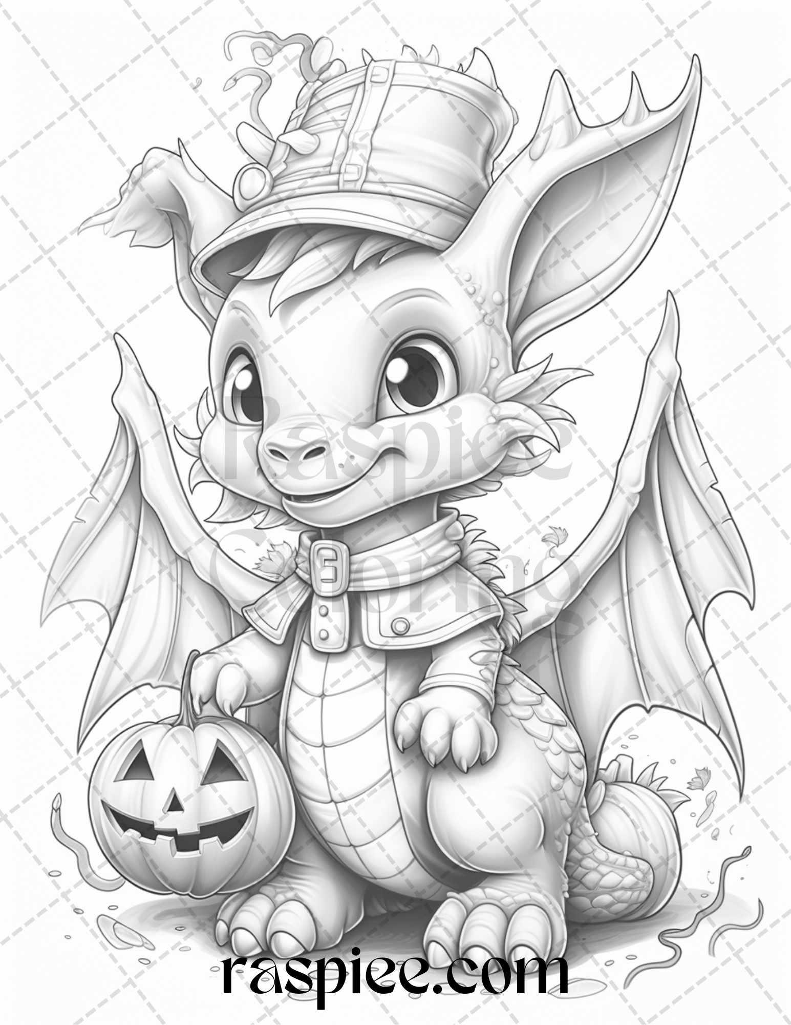 50 Cute Pumpkin Dragons Graycale Coloring Pages for Adults and Kids, Printable PDF File Instant Download